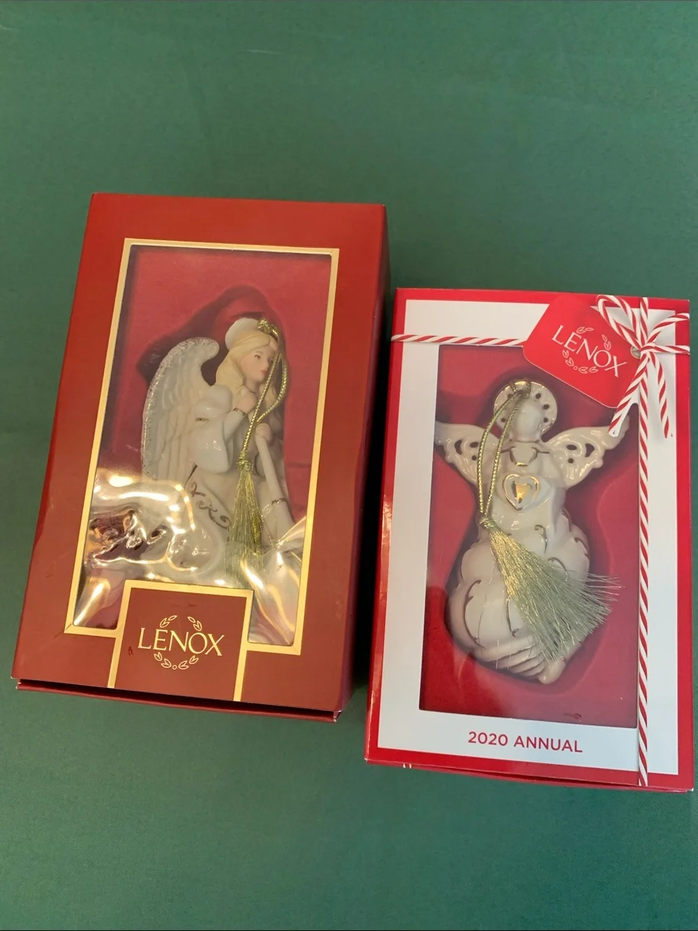 (2) Lenox Christmas Ornaments 2020 Annual Seashell Angel 2022 Heavenly Angel